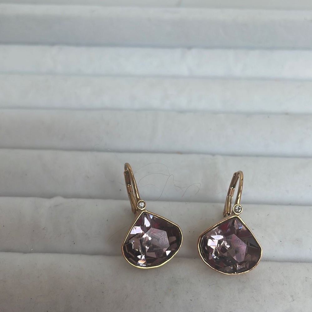Swarovski Rose Gold Tone Purple/Pink Lever Back Earrings.